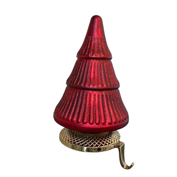 NEIMAN MARCUS Matte Christmas Tree Stocking Holder Holiday Red Glitter New - Picture 12 of 12